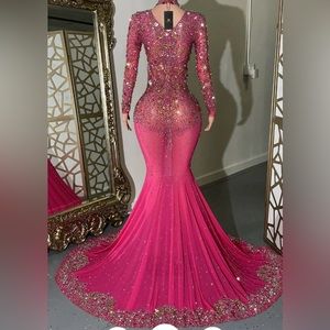 Pink rhinestone prom dress